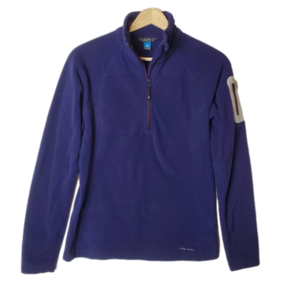 L.L. Bean Small Fleece 1/4 zip Pullover Navy Blue First Ascent Sleeve Pocket